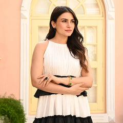 White & Black Flared Gown