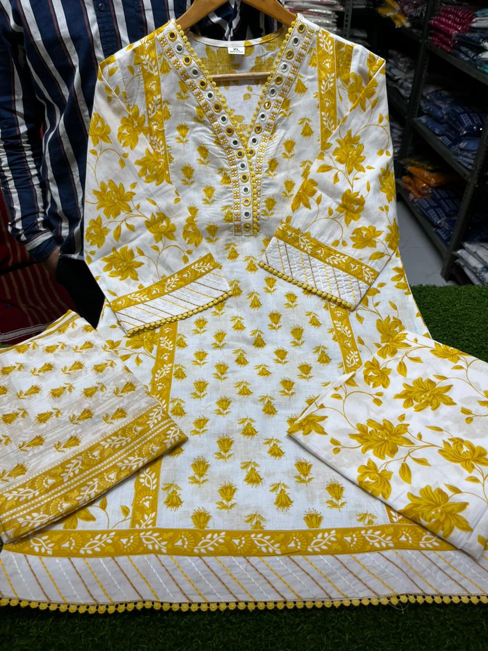 Gulbahar Yellow Floral Kurta Set with Dupatta