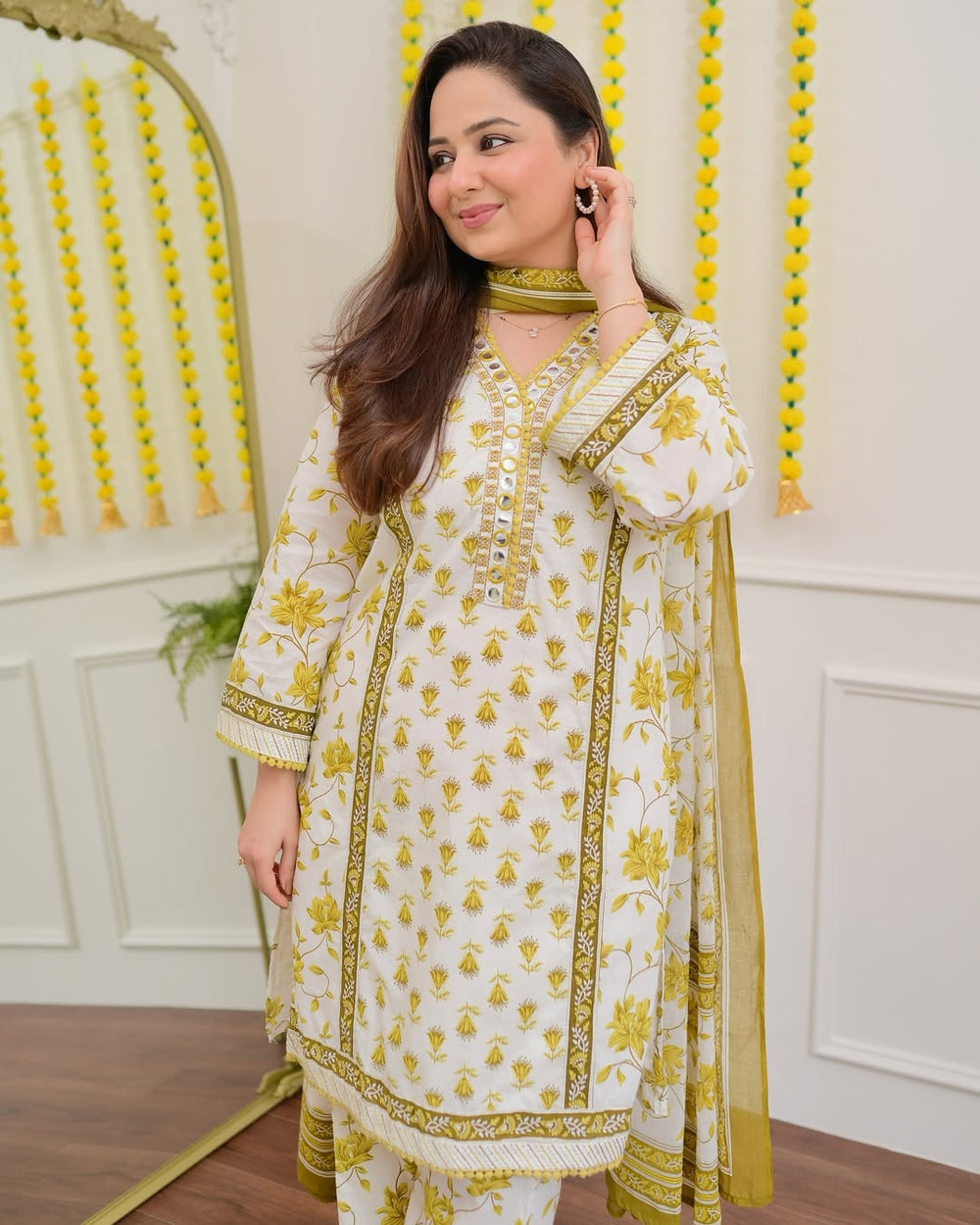 Gulbahar Yellow Floral Kurta Set with Dupatta