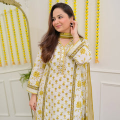 Gulbahar Yellow Floral Kurta Set with Dupatta