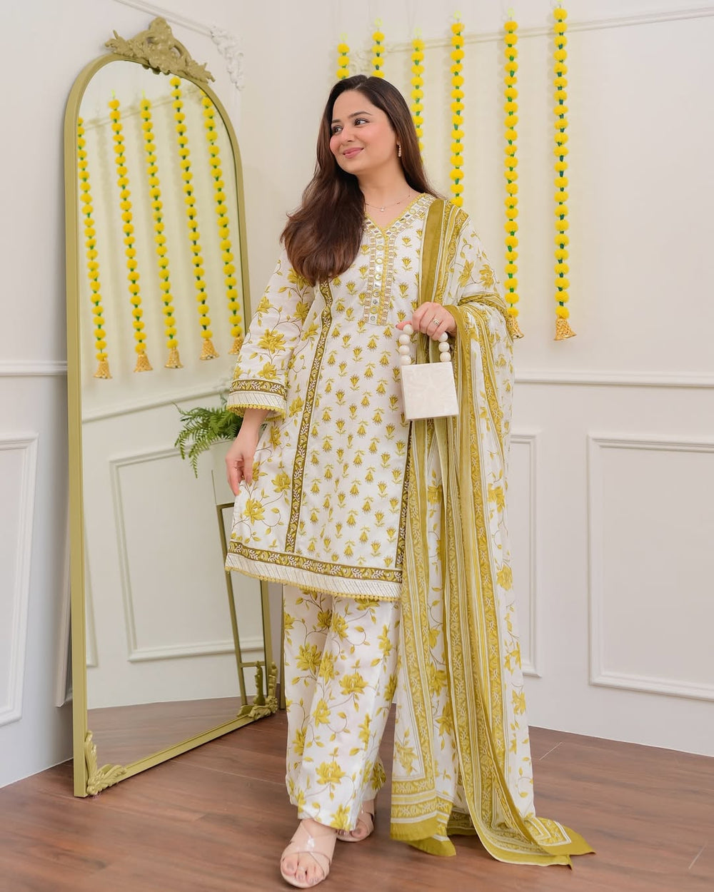 Gulbahar Yellow Floral Kurta Set with Dupatta