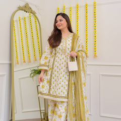 Gulbahar Yellow Floral Kurta Set with Dupatta