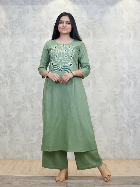 Sage Grove Embroidered Kurta Palazzo Set