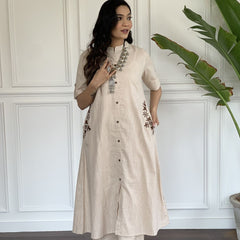 Sandstone Grace Button-Down Kurta Set