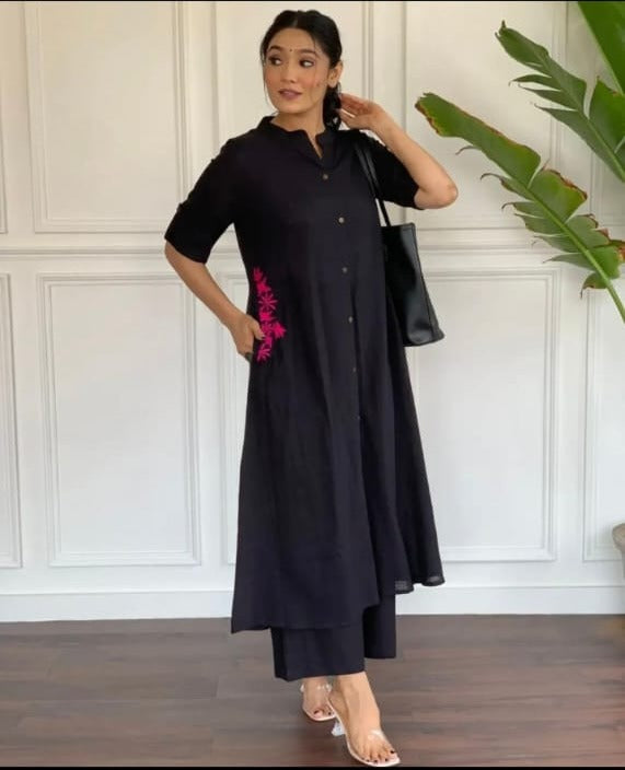 Midnight Bloom Button-Down Kurta Set