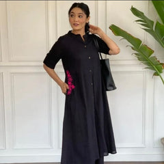 Midnight Bloom Button-Down Kurta Set