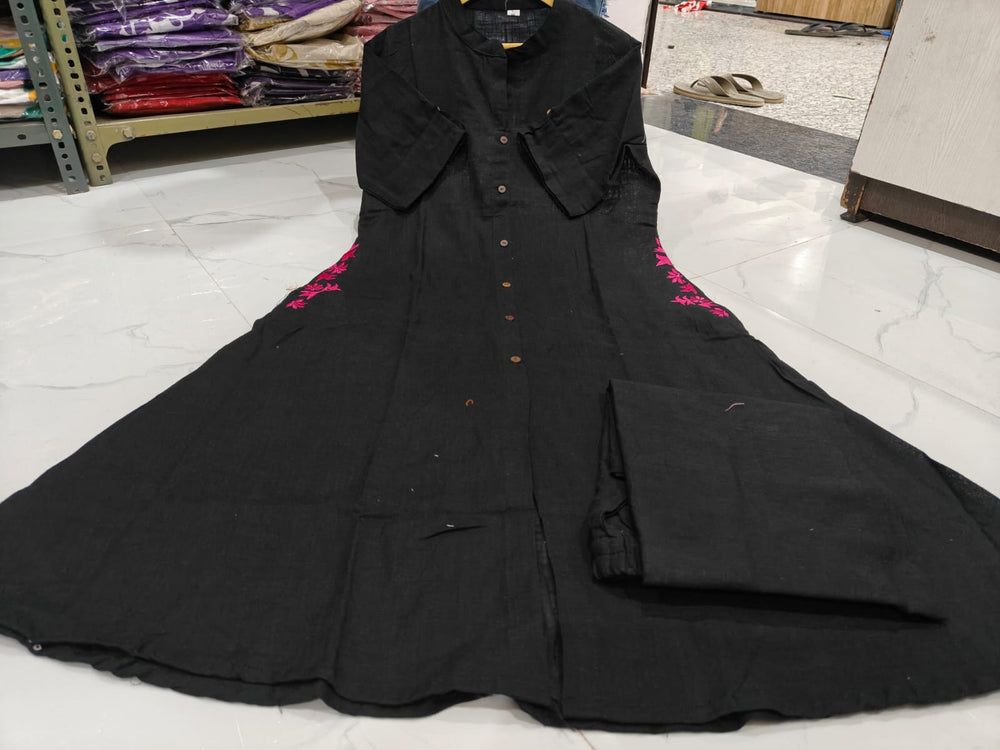 Midnight Bloom Button-Down Kurta Set