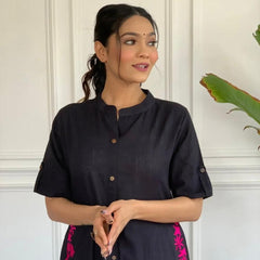 Midnight Bloom Button-Down Kurta Set