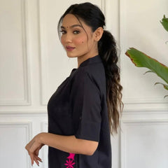 Midnight Bloom Button-Down Kurta Set