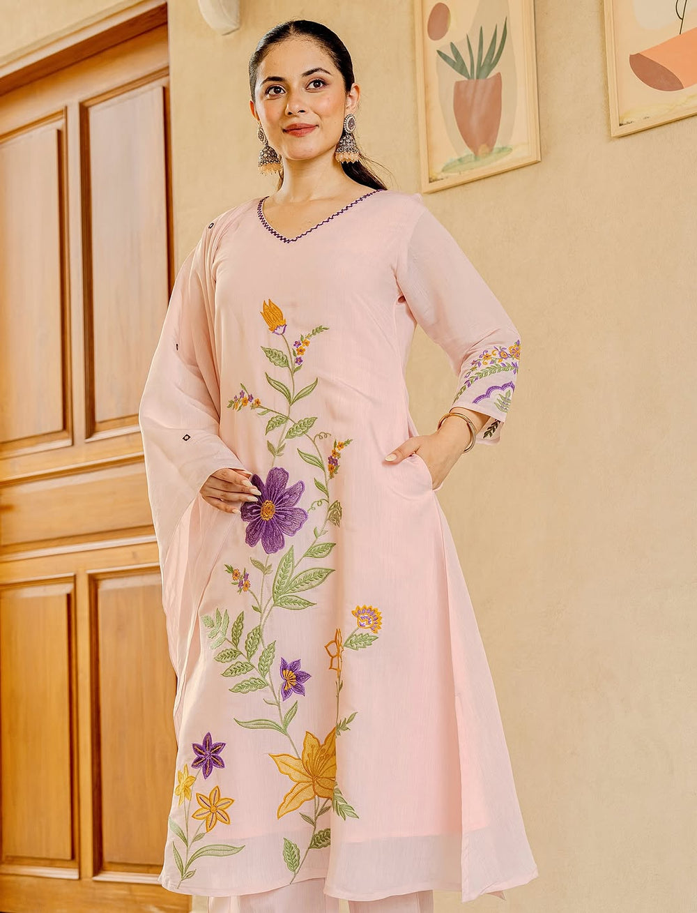 Pastel Garden Embroidered Kurta Set with Dupatta