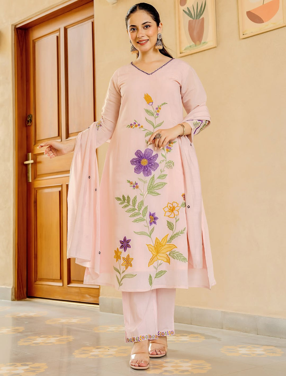 Pastel Garden Embroidered Kurta Set with Dupatta