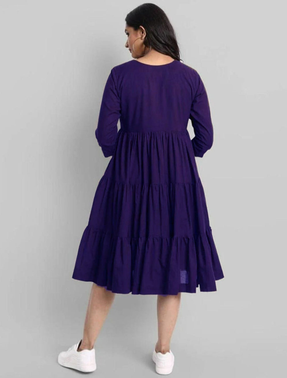 Royal Plum Tiered Cotton Midi Dress