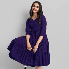 Royal Plum Tiered Cotton Midi Dress