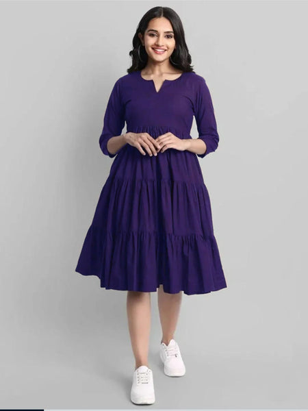 Royal Plum Tiered Cotton Midi Dress