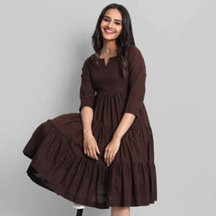 Brown Breeze Tiered Cotton Midi Dress