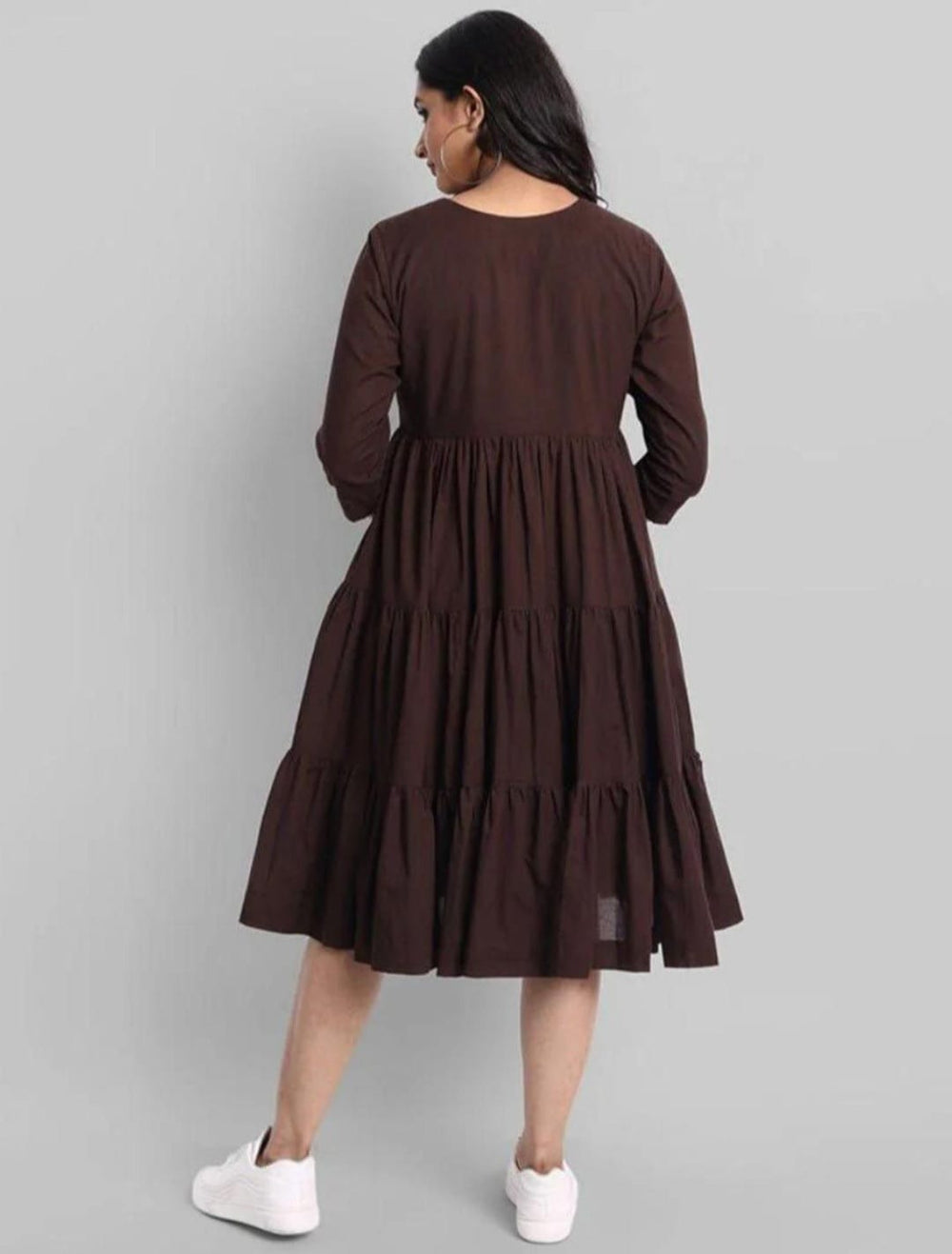 Brown Breeze Tiered Cotton Midi Dress