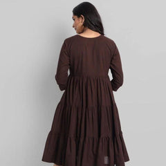 Brown Breeze Tiered Cotton Midi Dress