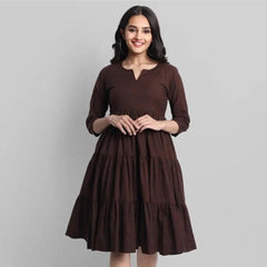 Brown Breeze Tiered Cotton Midi Dress