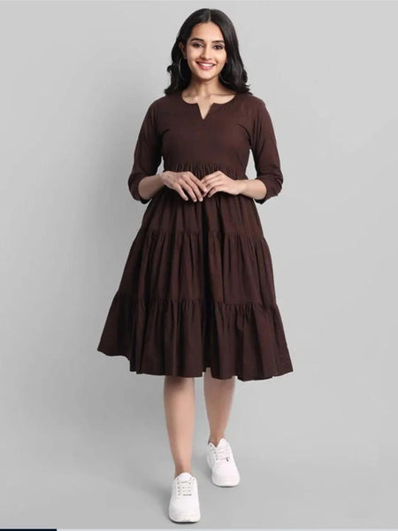 Brown Breeze Tiered Cotton Midi Dress