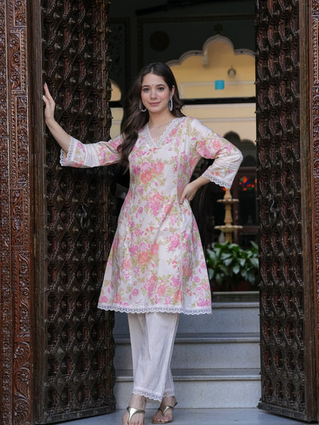 Gulnaar Pastel Floral Kurta Set