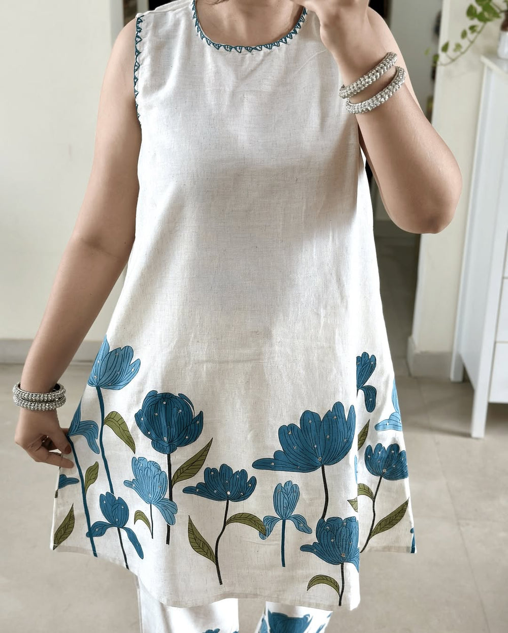 Azure Bloom Linen Co-Ord Set