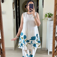 Azure Bloom Linen Co-Ord Set