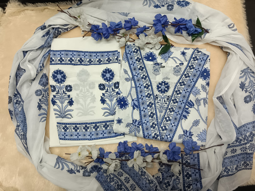 Blossom Handblock Print Suit Set with Dupatta