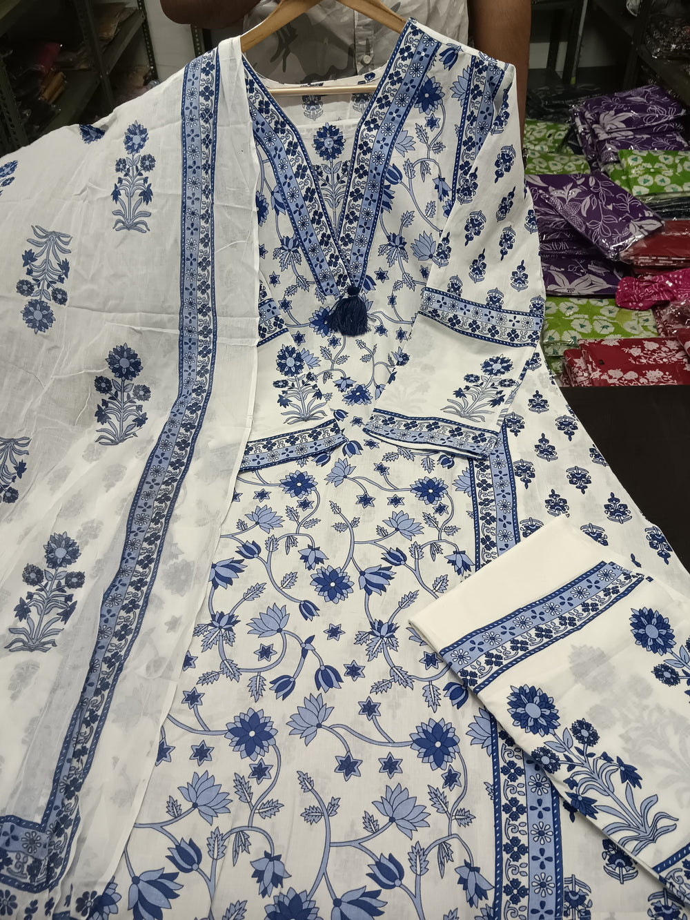 Blossom Handblock Print Suit Set with Dupatta