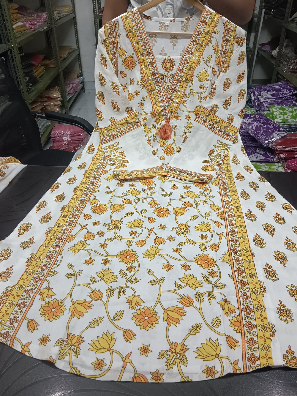Saffron Garden Handblock Print Suit Set with Dupatta