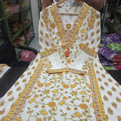 Saffron Garden Handblock Print Suit Set with Dupatta