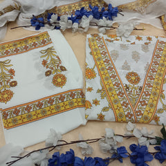 Saffron Garden Handblock Print Suit Set with Dupatta