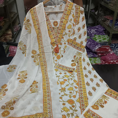 Saffron Garden Handblock Print Suit Set with Dupatta
