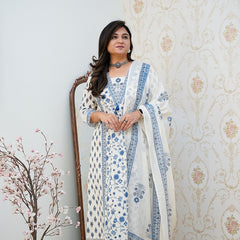 Blossom Handblock Print Suit Set with Dupatta