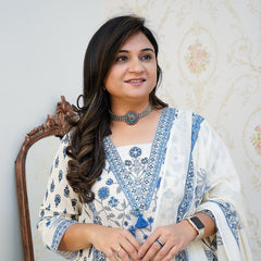 Blossom Handblock Print Suit Set with Dupatta