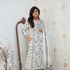 Ivory Noir Handblock Print Suit Set with Dupatta