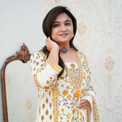 Saffron Garden Handblock Print Suit Set with Dupatta