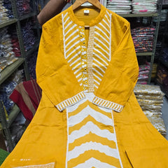 Mustard Chevron Handcrafted Suit Set with Dupatta