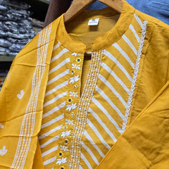 Mustard Chevron Handcrafted Suit Set with Dupatta