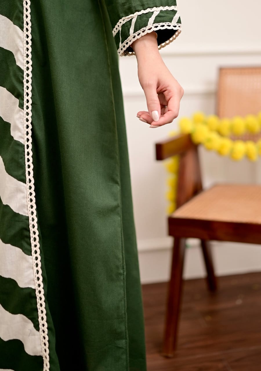 Forest Green Chevron Elegance Suit Set with Dupatta