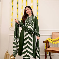 Forest Green Chevron Elegance Suit Set with Dupatta