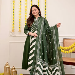 Forest Green Chevron Elegance Suit Set with Dupatta
