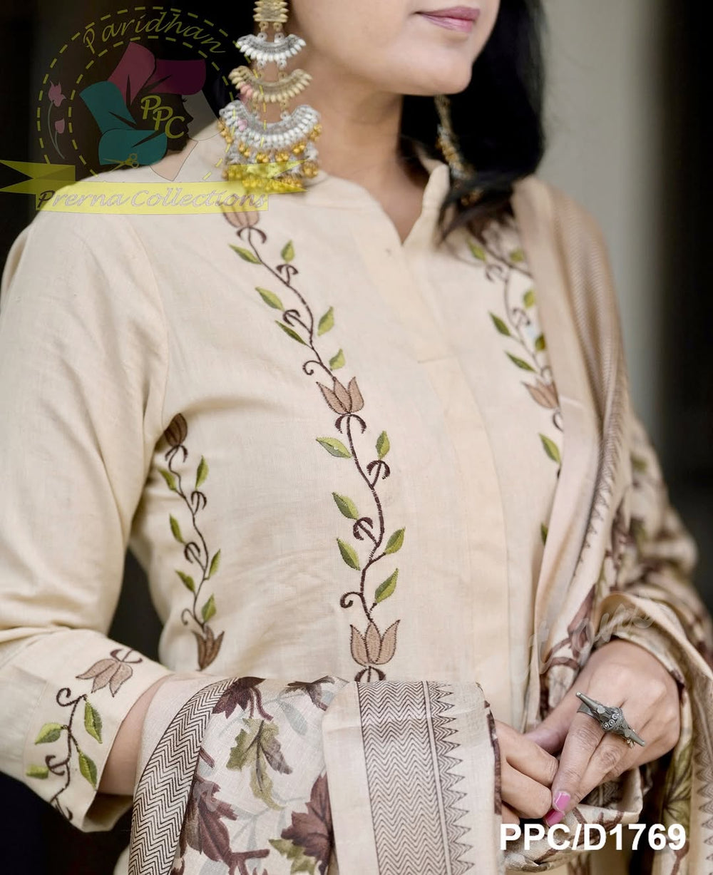 Ivory Vine Floral Suit Set with Dupatta