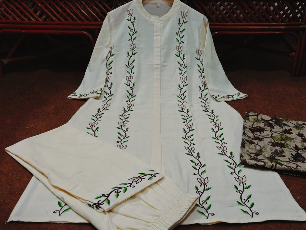 Ivory Vine Floral Suit Set with Dupatta