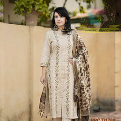 Ivory Vine Floral Suit Set with Dupatta