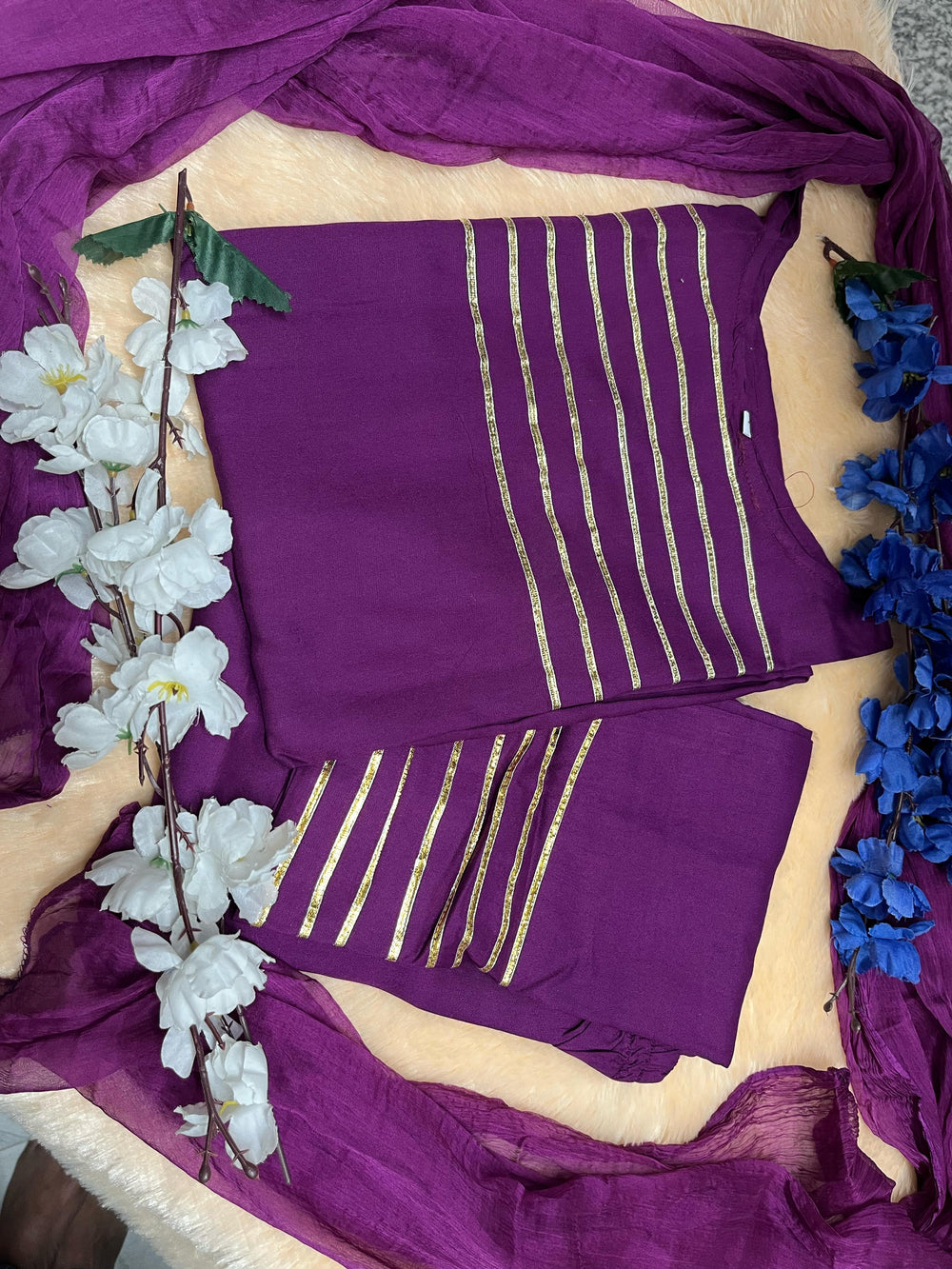 Royal Amethyst Striped Kurta Pant Set