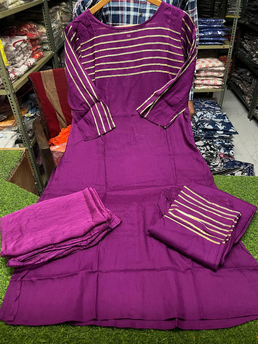 Royal Amethyst Striped Kurta Pant Set