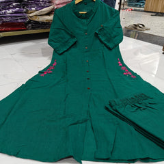 Emerald Fern Button-Down Kurta Set