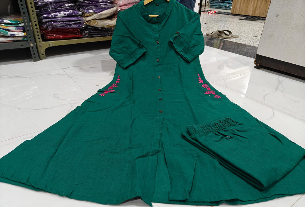 Emerald Fern Button-Down Kurta Set