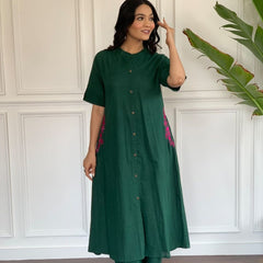 Emerald Fern Button-Down Kurta Set