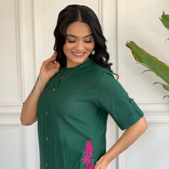 Emerald Fern Button-Down Kurta Set